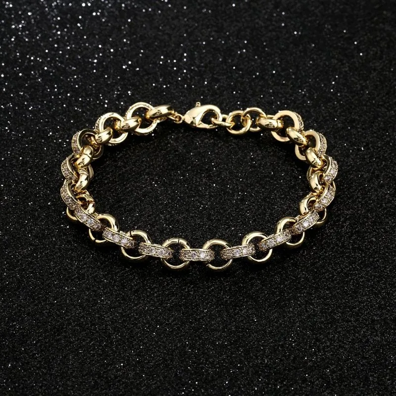 10mm Gold Filled Pattern Belcher Bracelet Stones 8/9.5 Inch