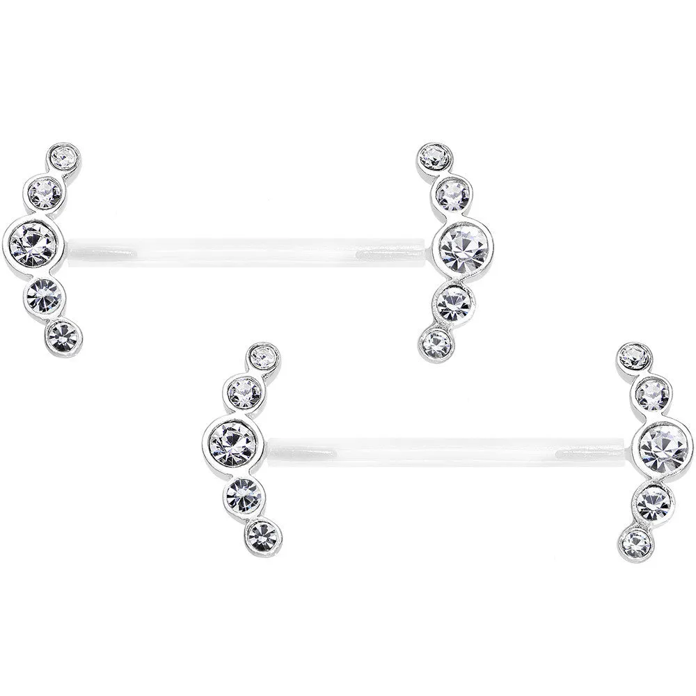 13/16 925 Silver Clear Gem Bioplast Round Curve Nipple Ring Set