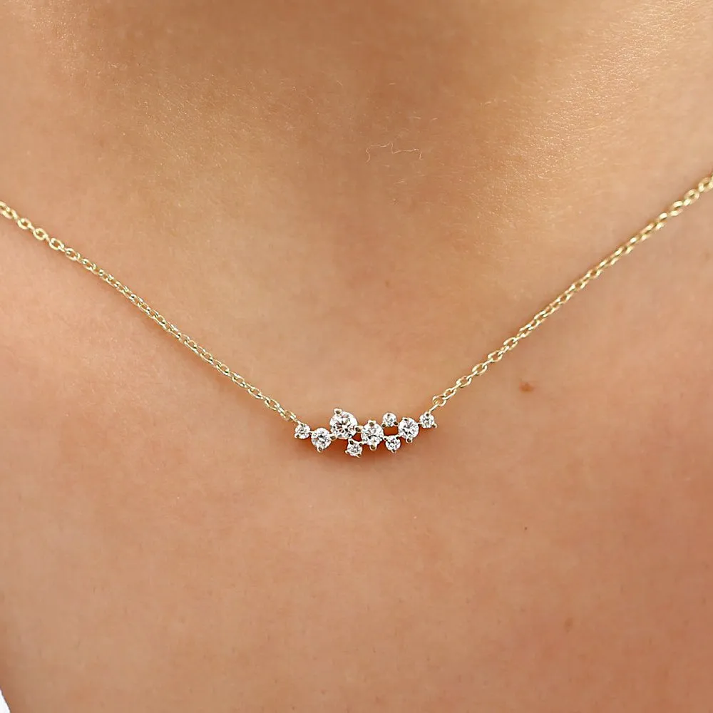 14K Gold Nine Diamond Cluster Necklace