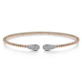 14K Rose Gold Bead Cuff Bracelet with Diamond Pave Teardrops