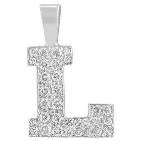 14K Solid White Gold Diamond Letter Initial L Pendant 1.10 Ctw