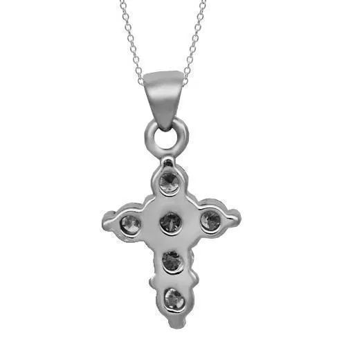 14K Solid White Gold Womens Diamond Cross Pendant 0.59 Ctw