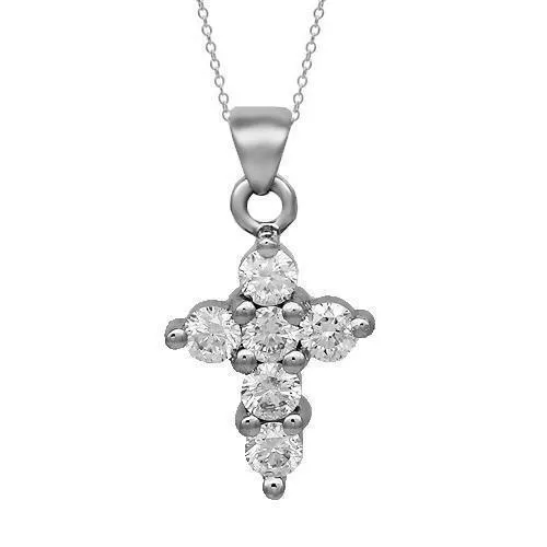 14K Solid White Gold Womens Diamond Cross Pendant 0.59 Ctw