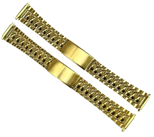 16-20MM Oyster Style Gold Tone Stainless Steel Band with regular fold-over clasp