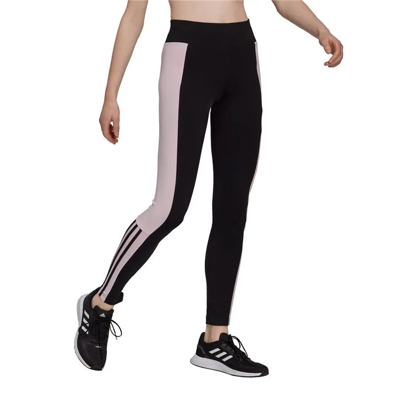 adidas Colour Block Cut 3 Stripe Cotton Leggings - Womens - Black/Clear Pink