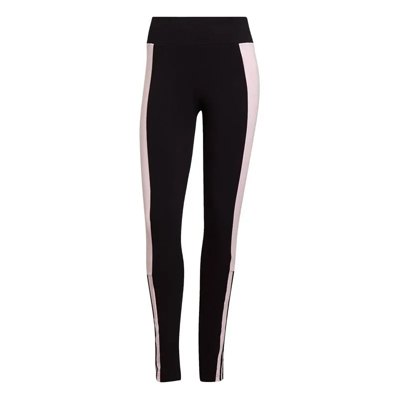 adidas Colour Block Cut 3 Stripe Cotton Leggings - Womens - Black/Clear Pink