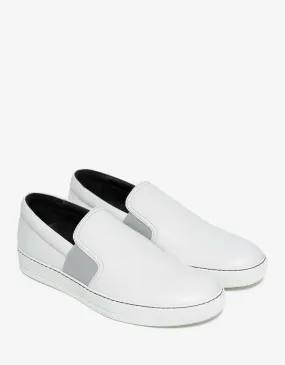 Aged White Leather Slip On Trainers