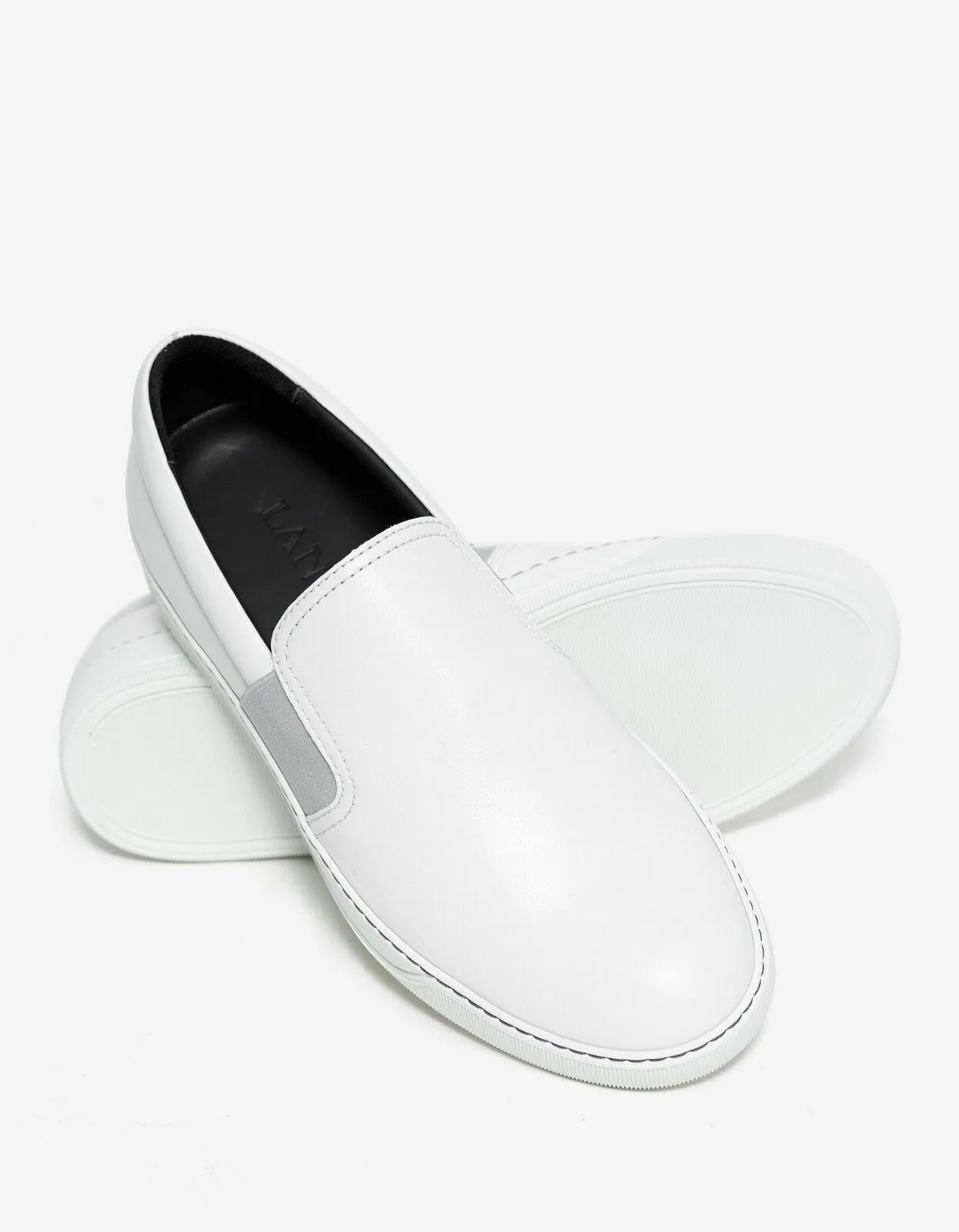 Aged White Leather Slip On Trainers