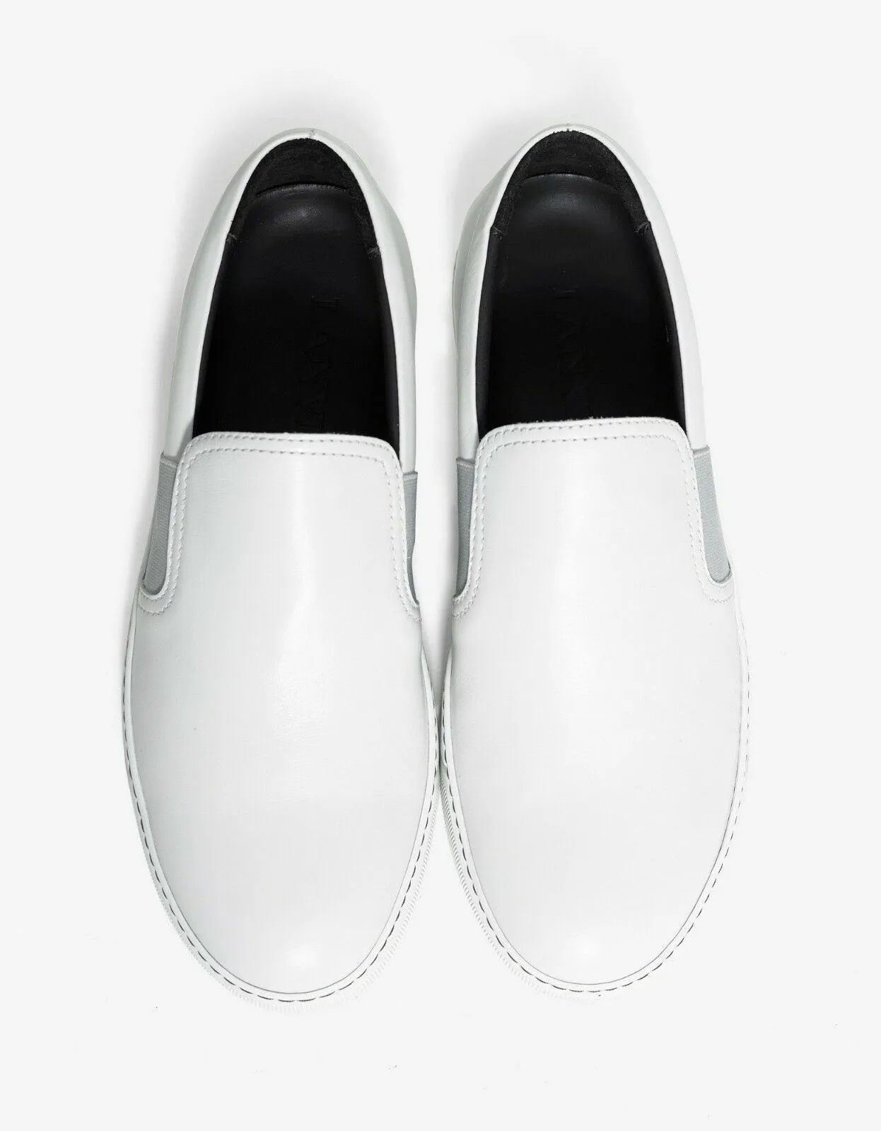 Aged White Leather Slip On Trainers