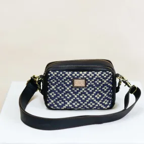 Bento Diamond Navy & Beige with Dark Brown Leather