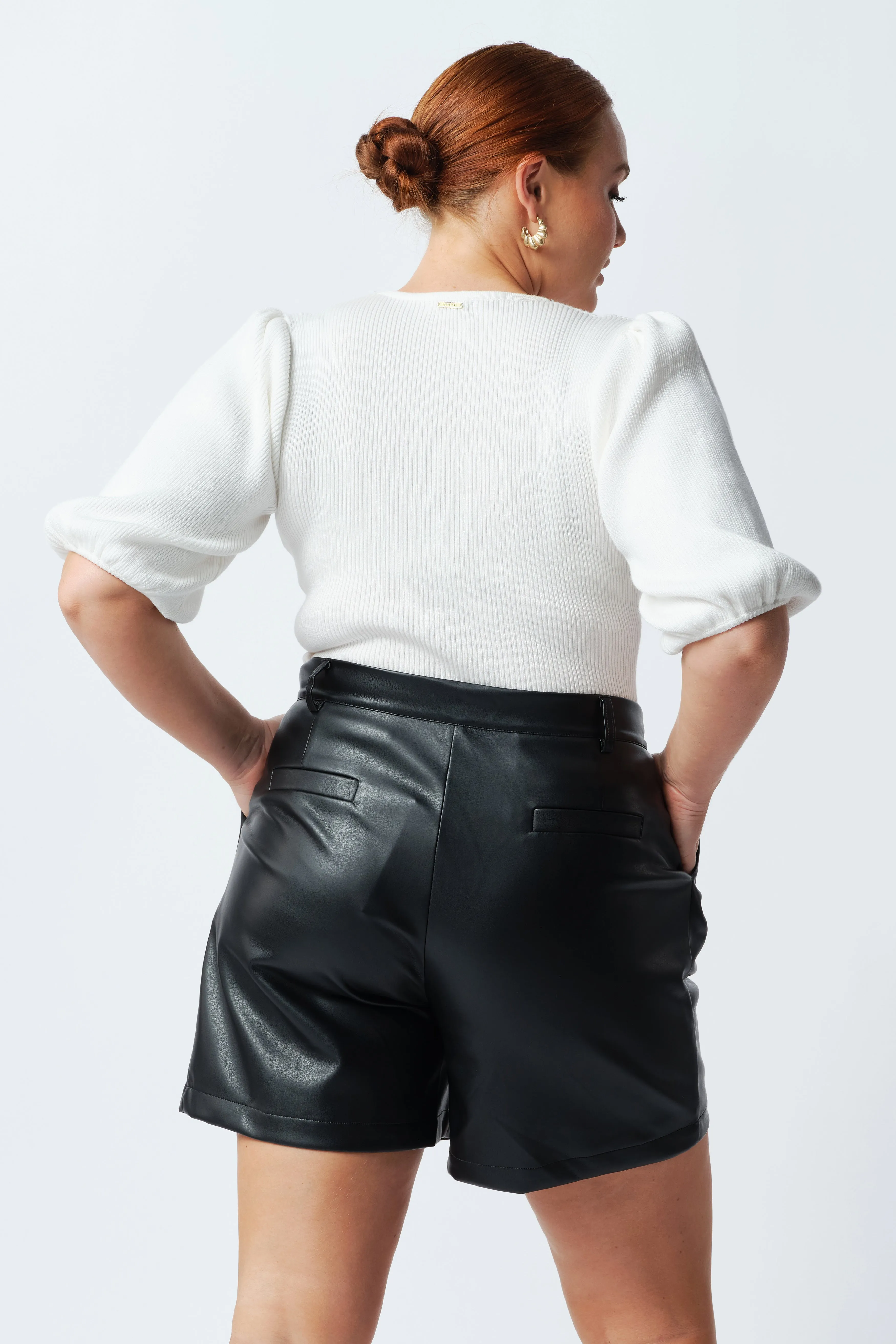 Billie Leather Look Tailored Short - Black