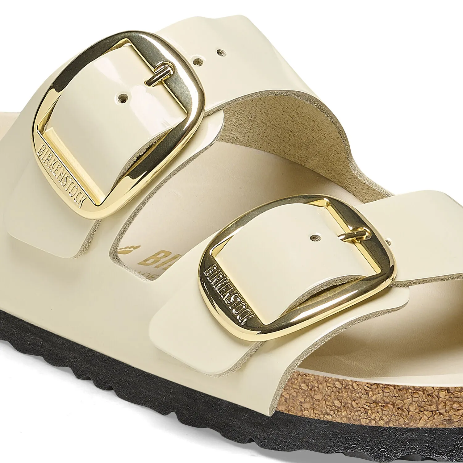 Birkenstock Arizona Big Buckle Natural Leather Patent High Shine Ecru Women's