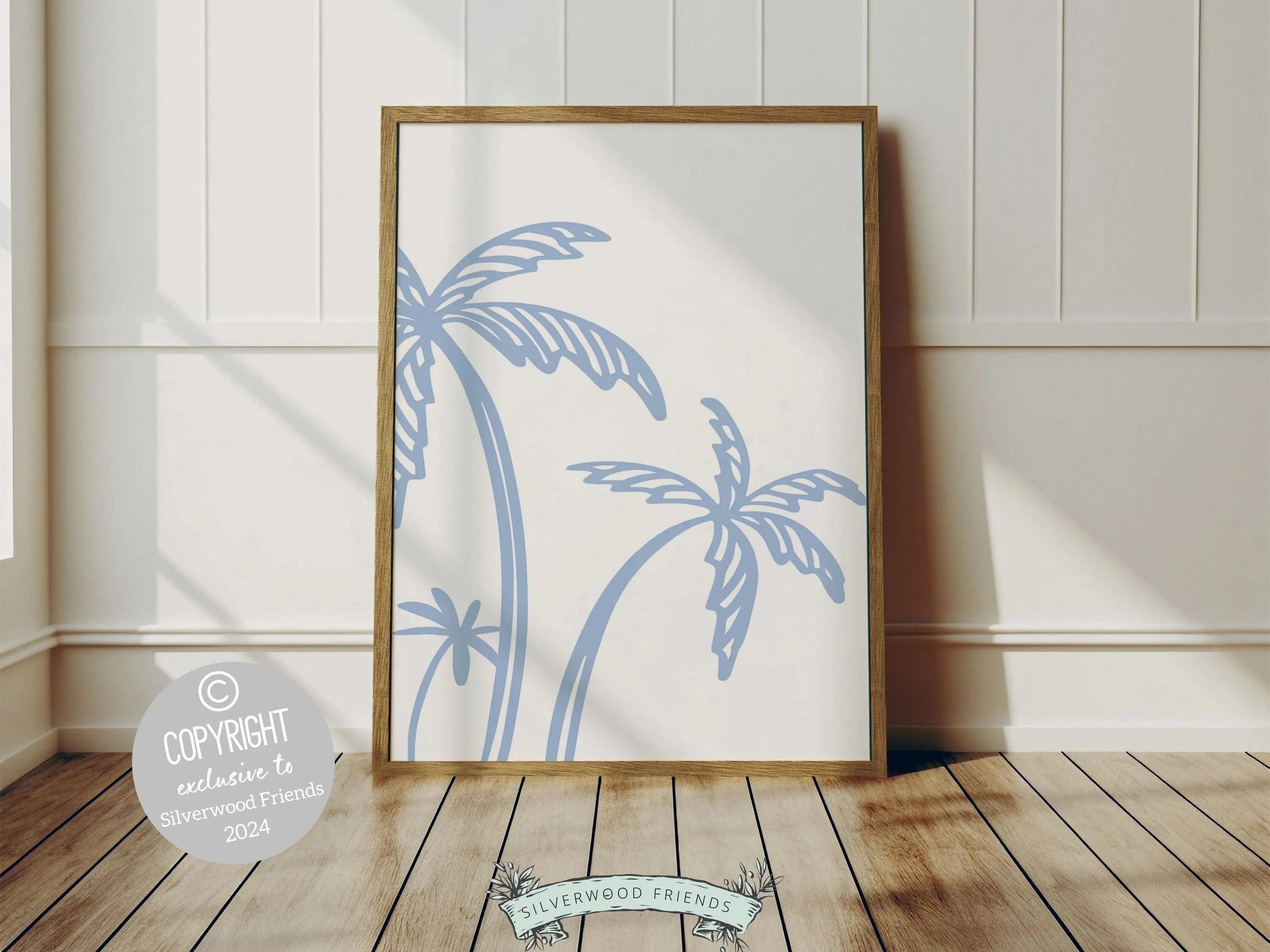 Blue Palm Tree Prints - Set of 3