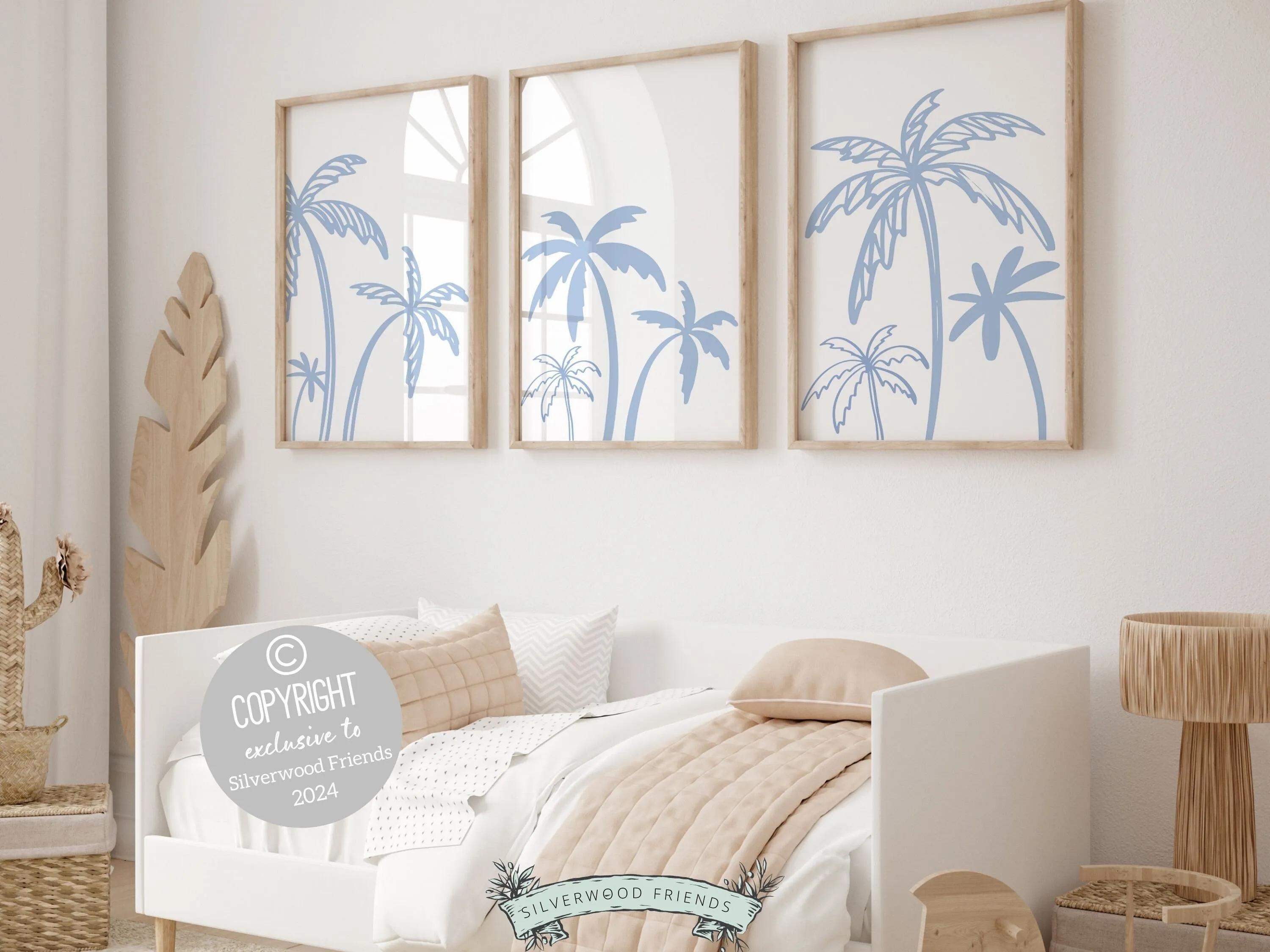 Blue Palm Tree Prints - Set of 3