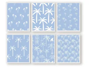 Blue Palm Tree Prints - Set of 6