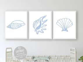 Blue Seashell Prints - Set of 3