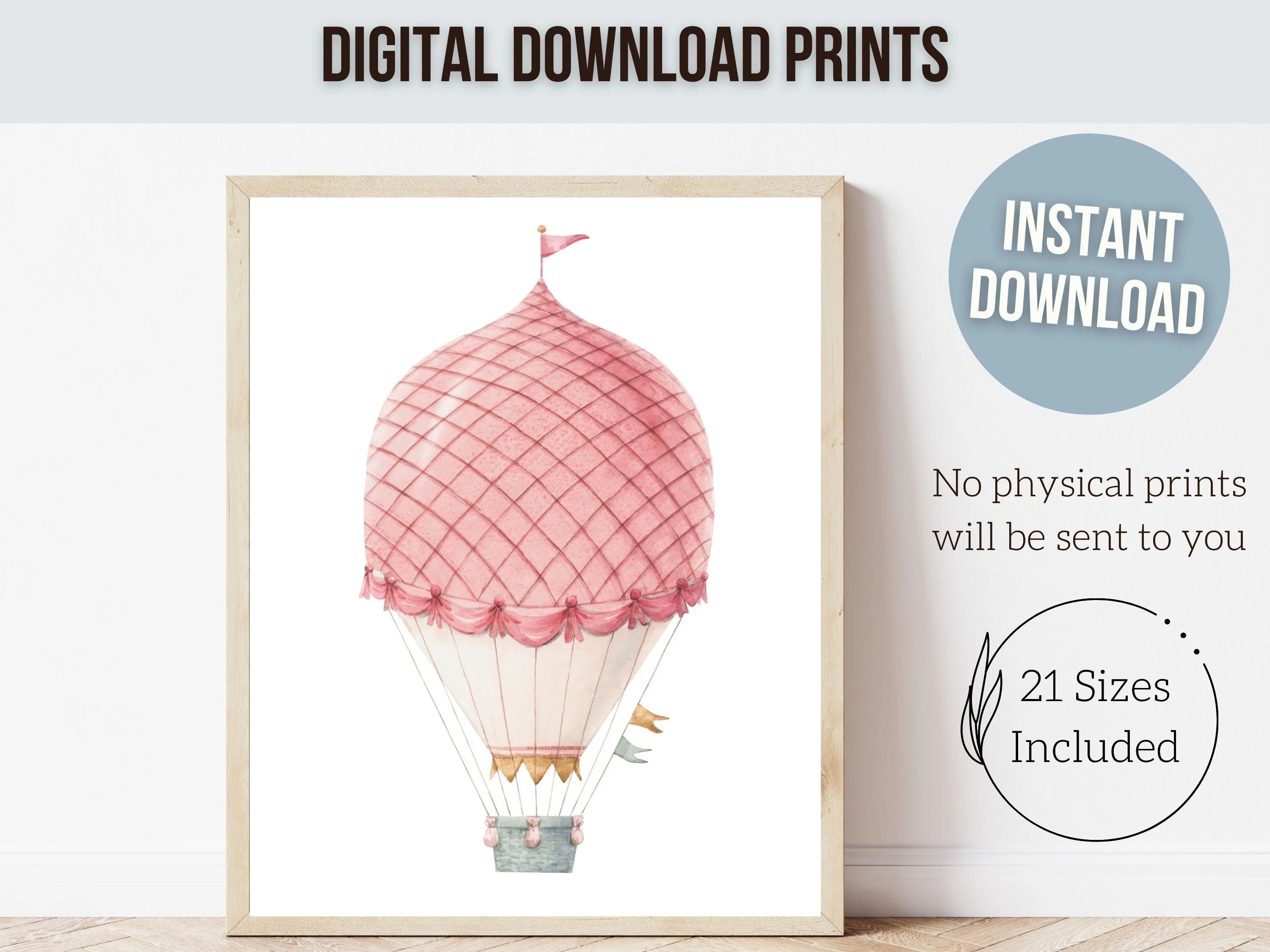 Candy Pink Hot Air Balloon Nursery Prints