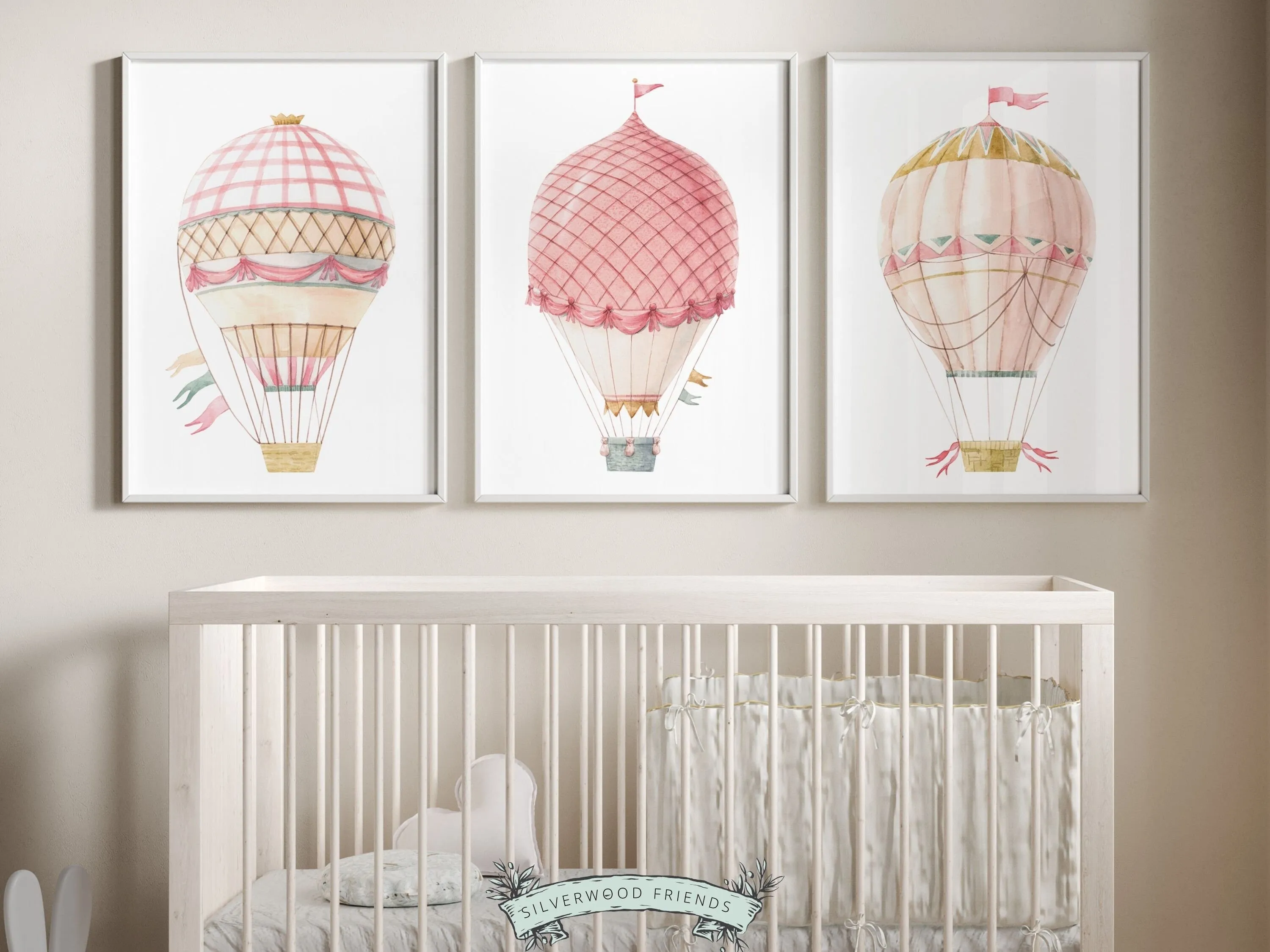 Candy Pink Hot Air Balloon Nursery Prints