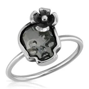 Clear Black Flower Skull Ring