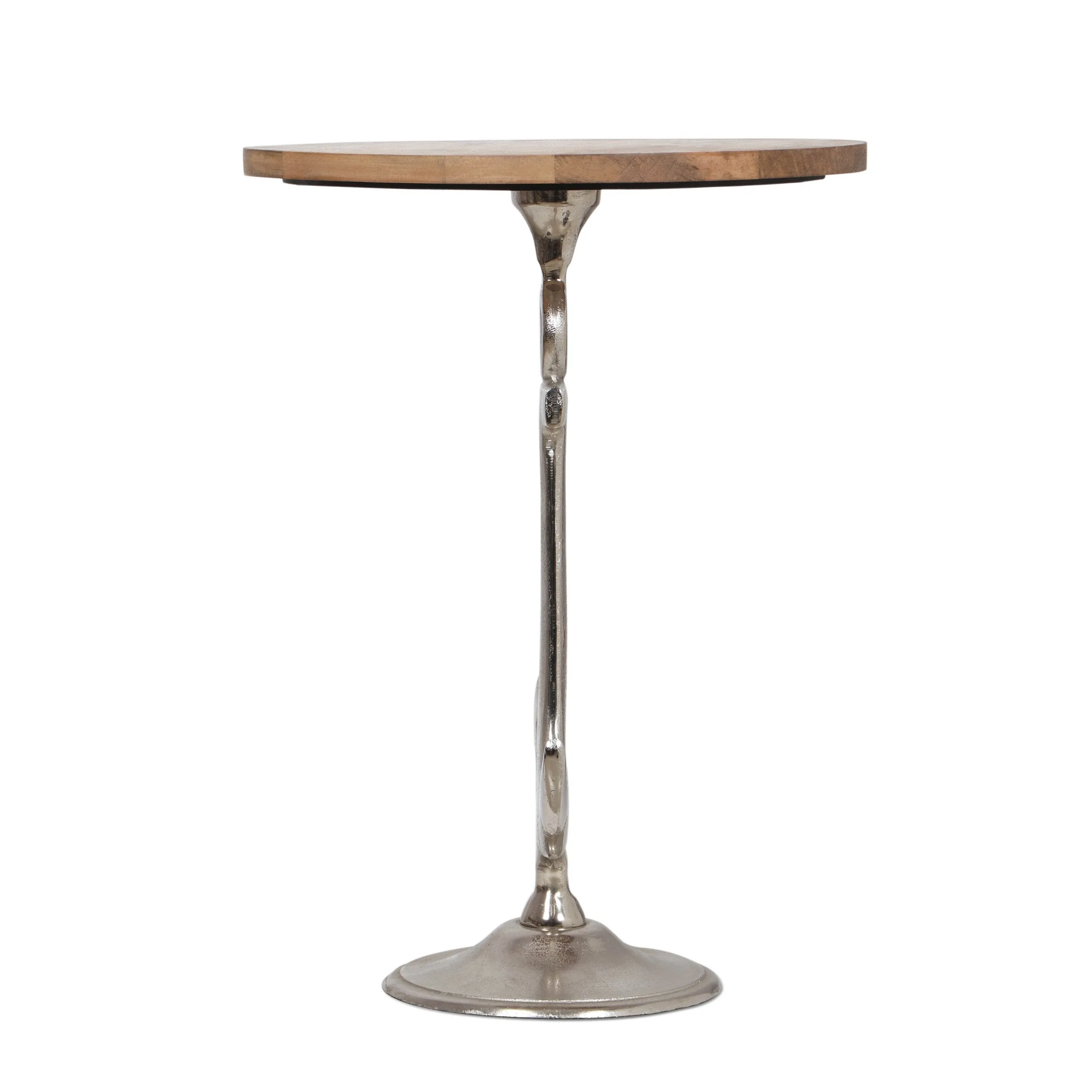 Coastal Mango Wood and Aluminum Anchor Side Table, Natural and Raw Nickel - NH352513