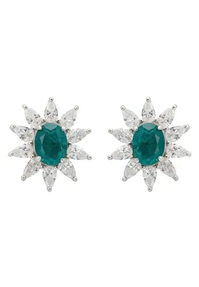 Daisy Gemstone Stud Earrings Emerald Silver