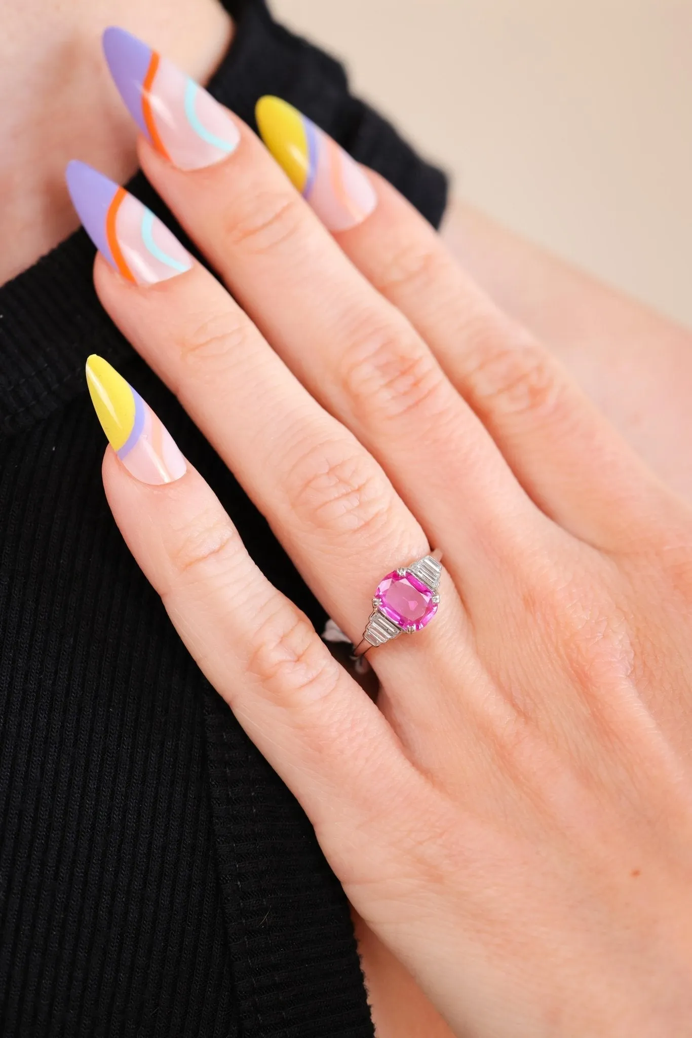 Diamond and Pink Sapphire Ring