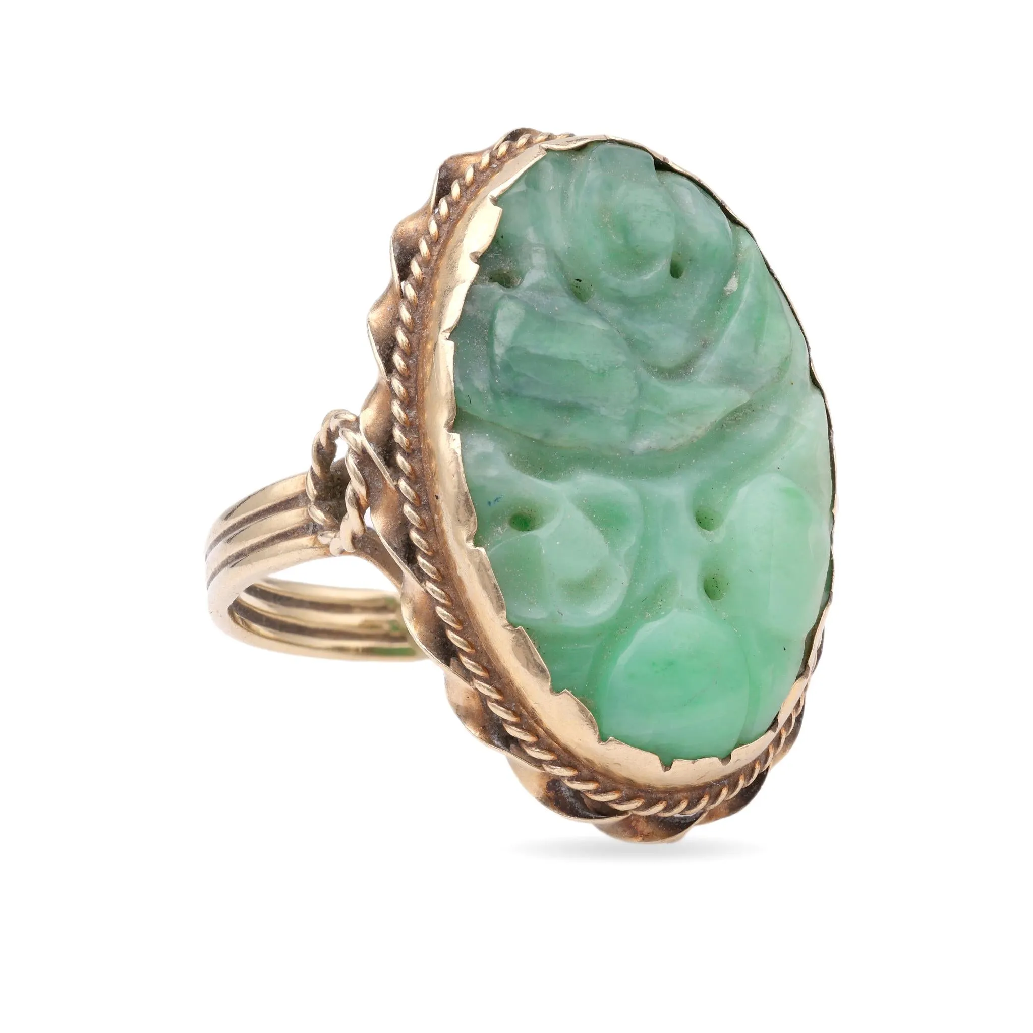 Edwardian Carved Jade Gold ring