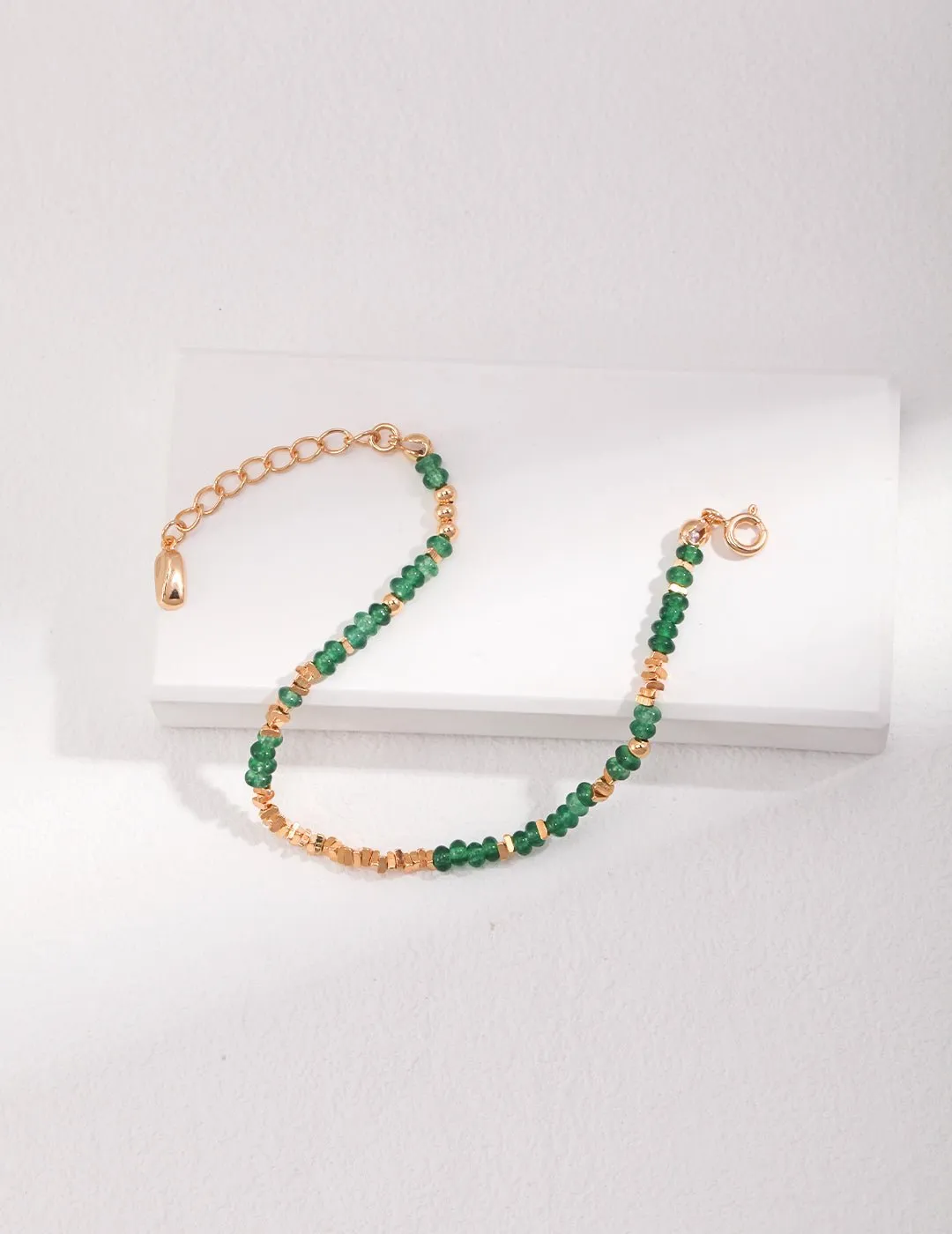 Emerald Sterling Silver Broken Gold Bead Bracelet