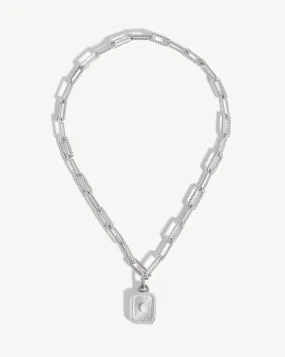 Engravable Square Locket Chain Necklace | Silver Plated/Rainbow Moonstone