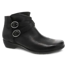 Faithe Minimalist Double Buckled Leather Bootie in Black