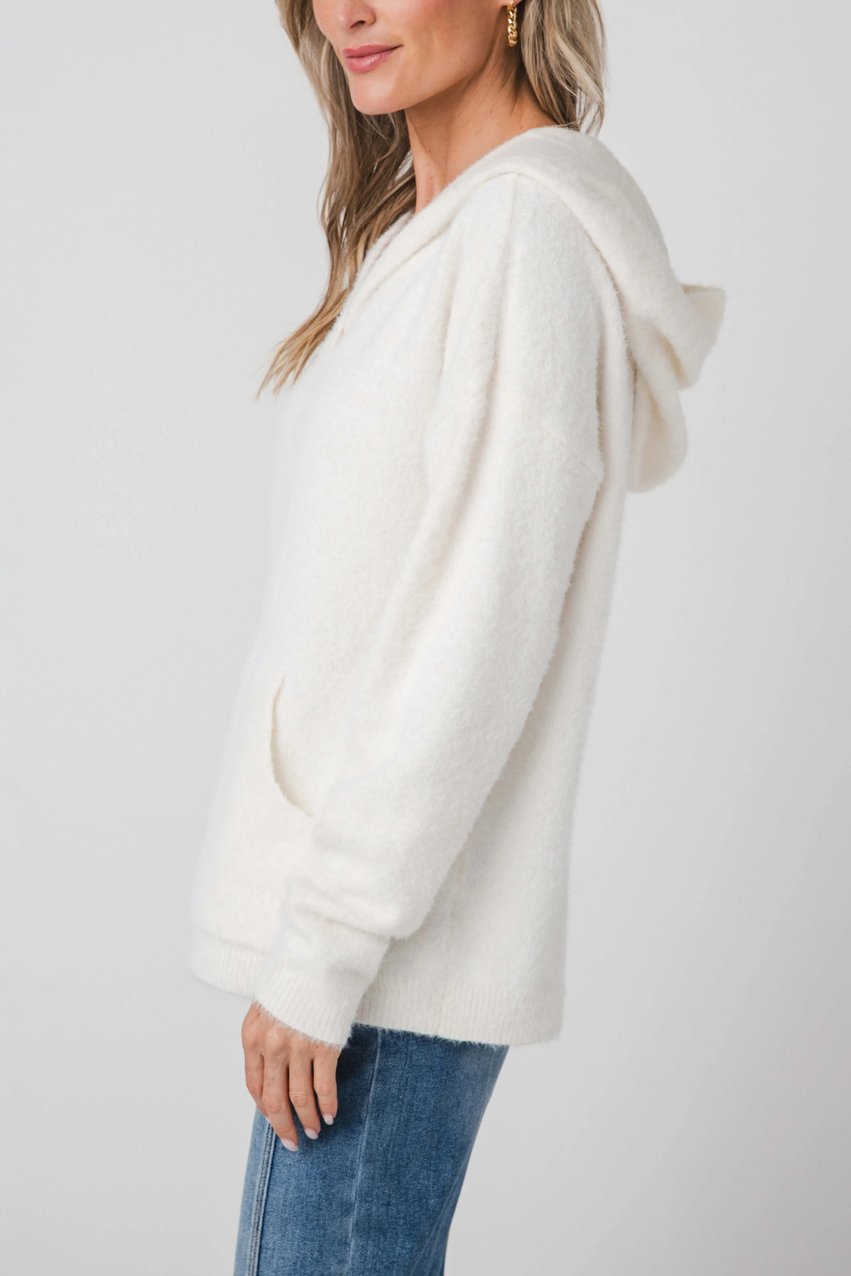 Fate Kangaroo Pocket Hooded Fuzzy Sweater