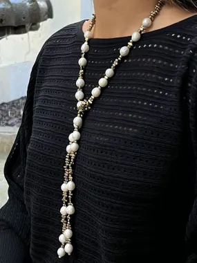 FRENCH 75 Pearl & Pyrite Lariat