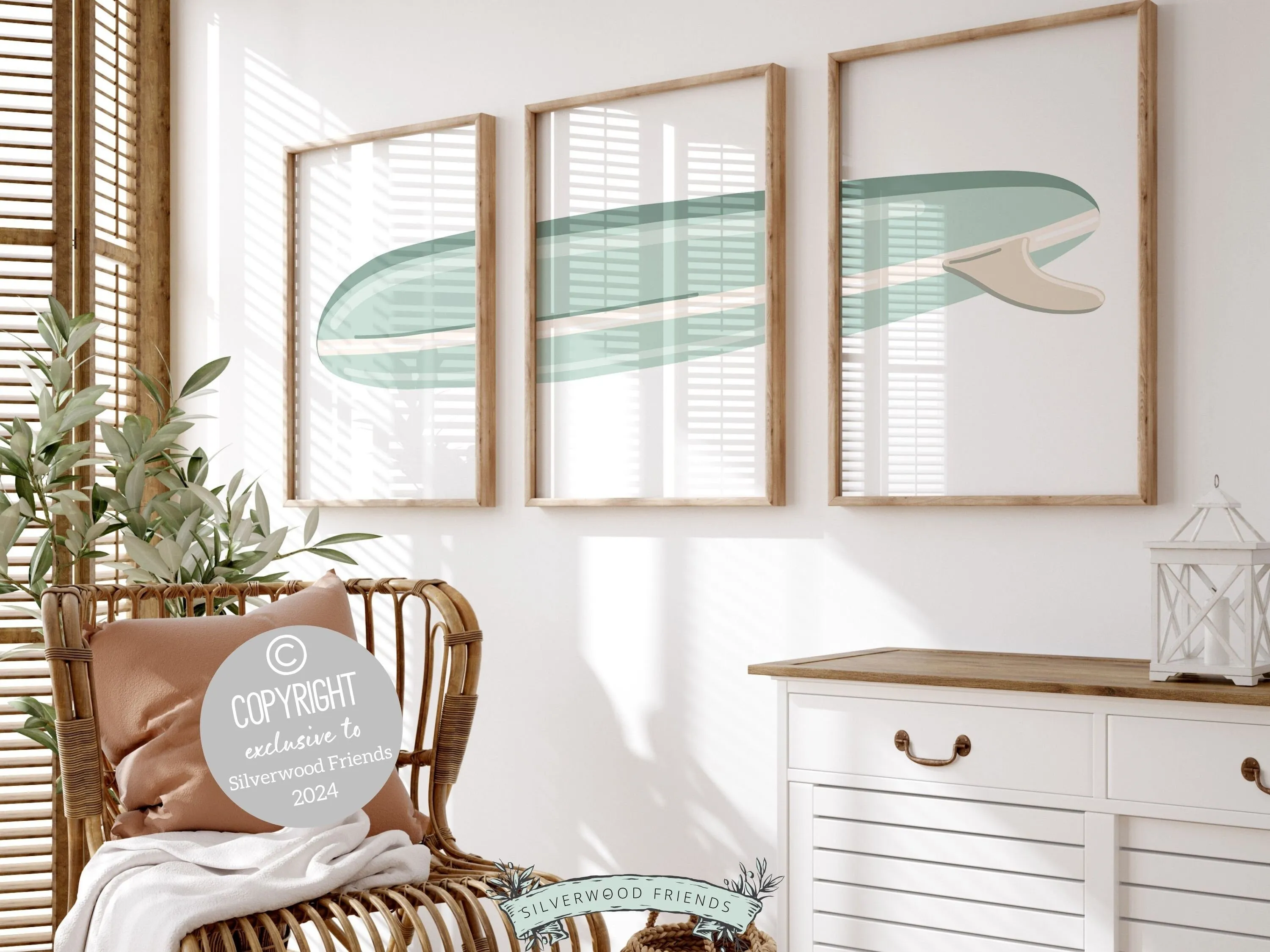 Green Surfboard Nursery Print Set