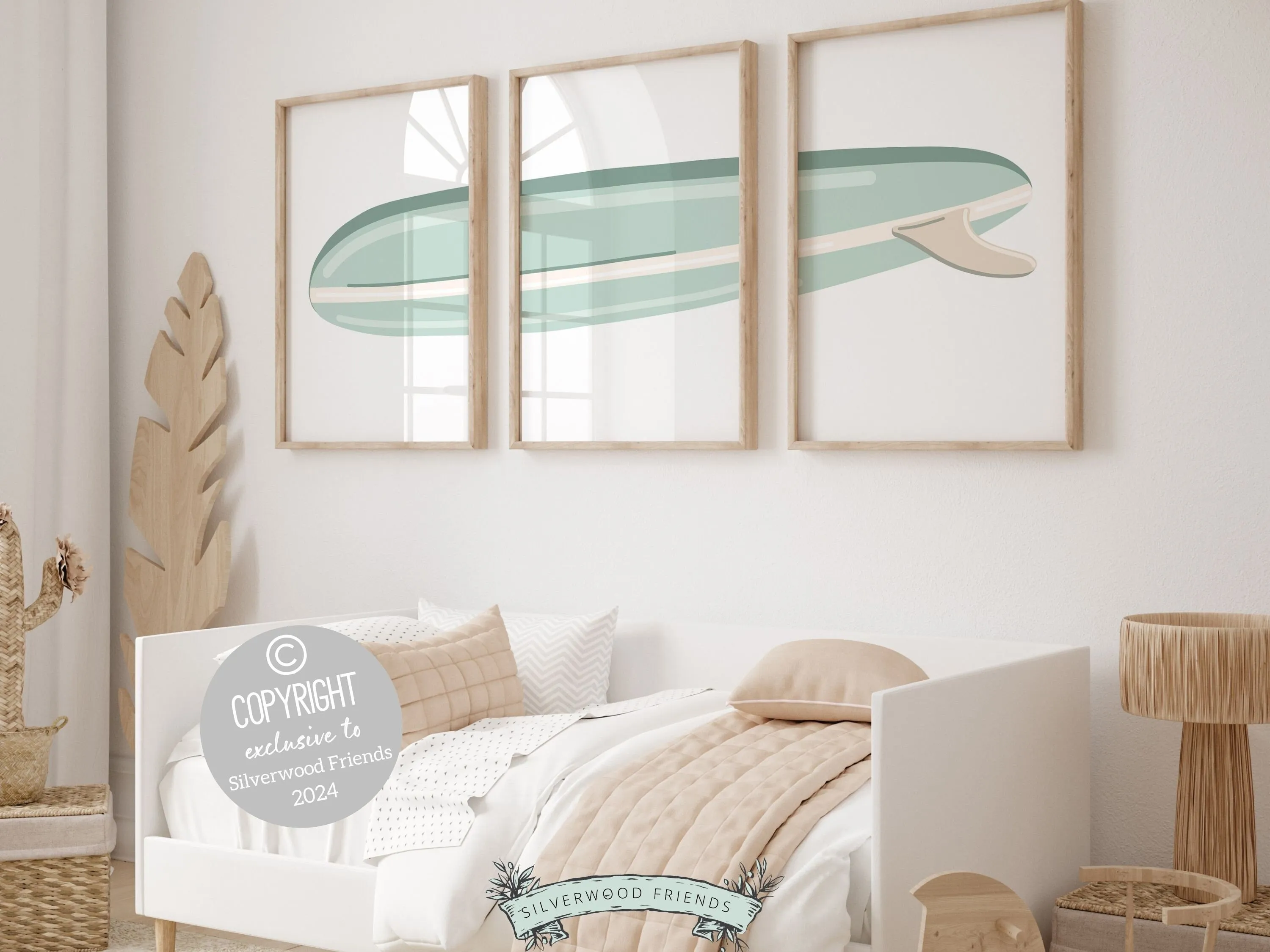 Green Surfboard Nursery Print Set