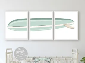 Green Surfboard Nursery Print Set