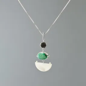 MALACHITE , DRUZY AND SILVER PENDANT NECKLACE