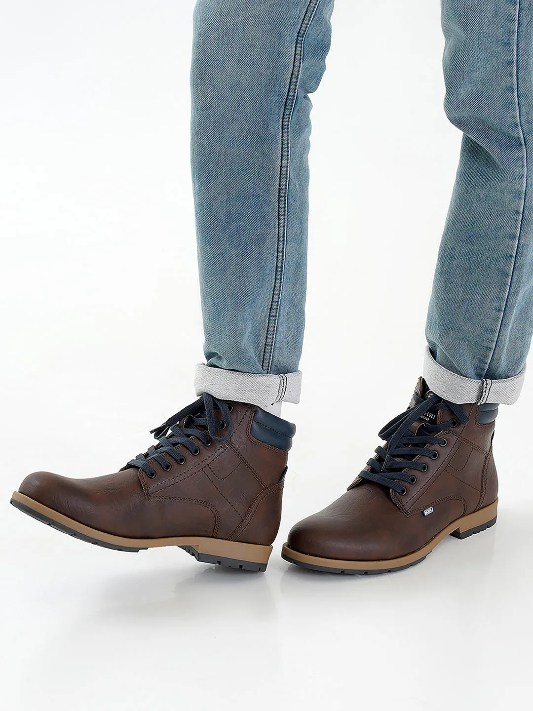 Men's Brown Round Toe High Top Boot (IX1022)