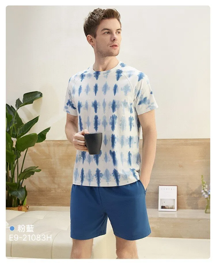 Men's Pure Cotton Short Sleeved Casual Sleepwear Set