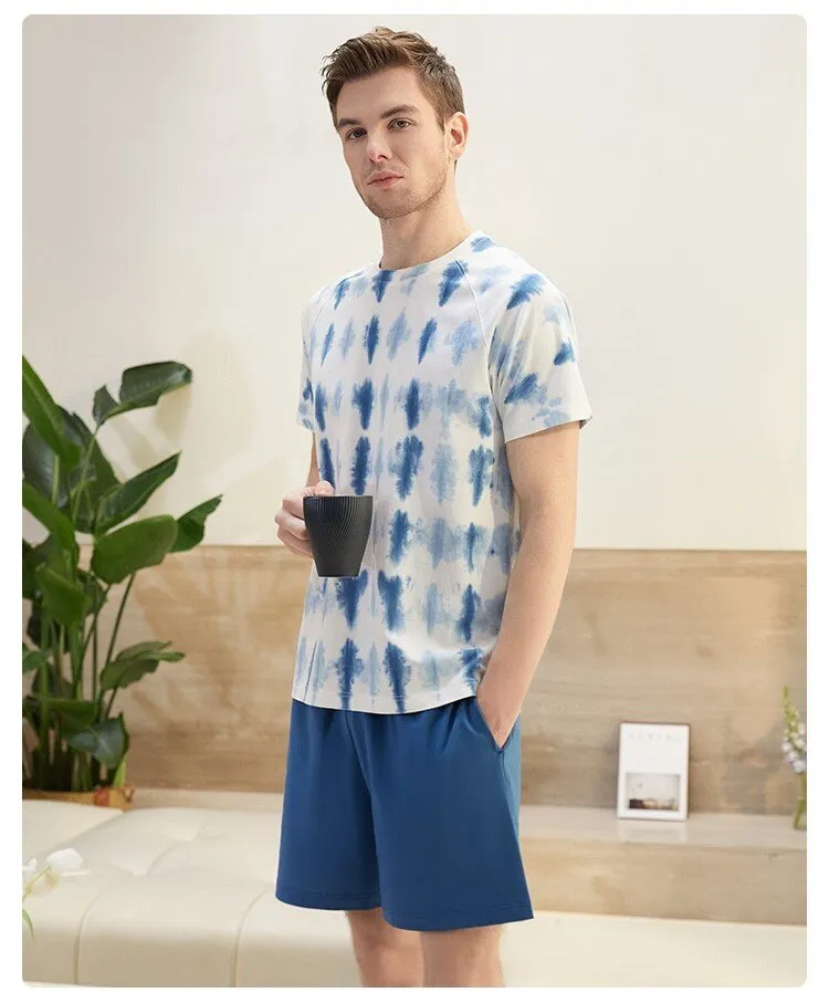 Men's Pure Cotton Short Sleeved Casual Sleepwear Set