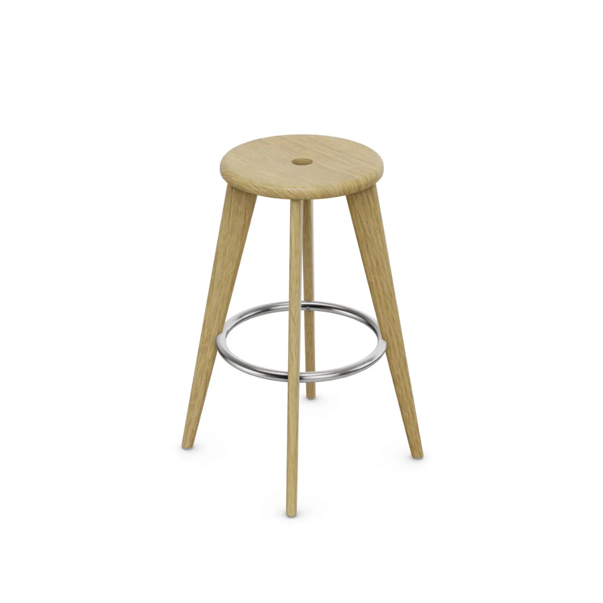 Prouve Tabouret Haut, Wooden Parts Natural Oak, Chromed