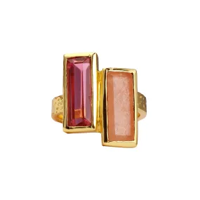 Ring - Double Bar - Pink and Orange Quartz