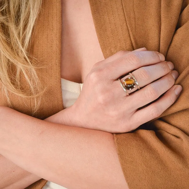 ROUND TIGER'S EYE AND SILVER RING