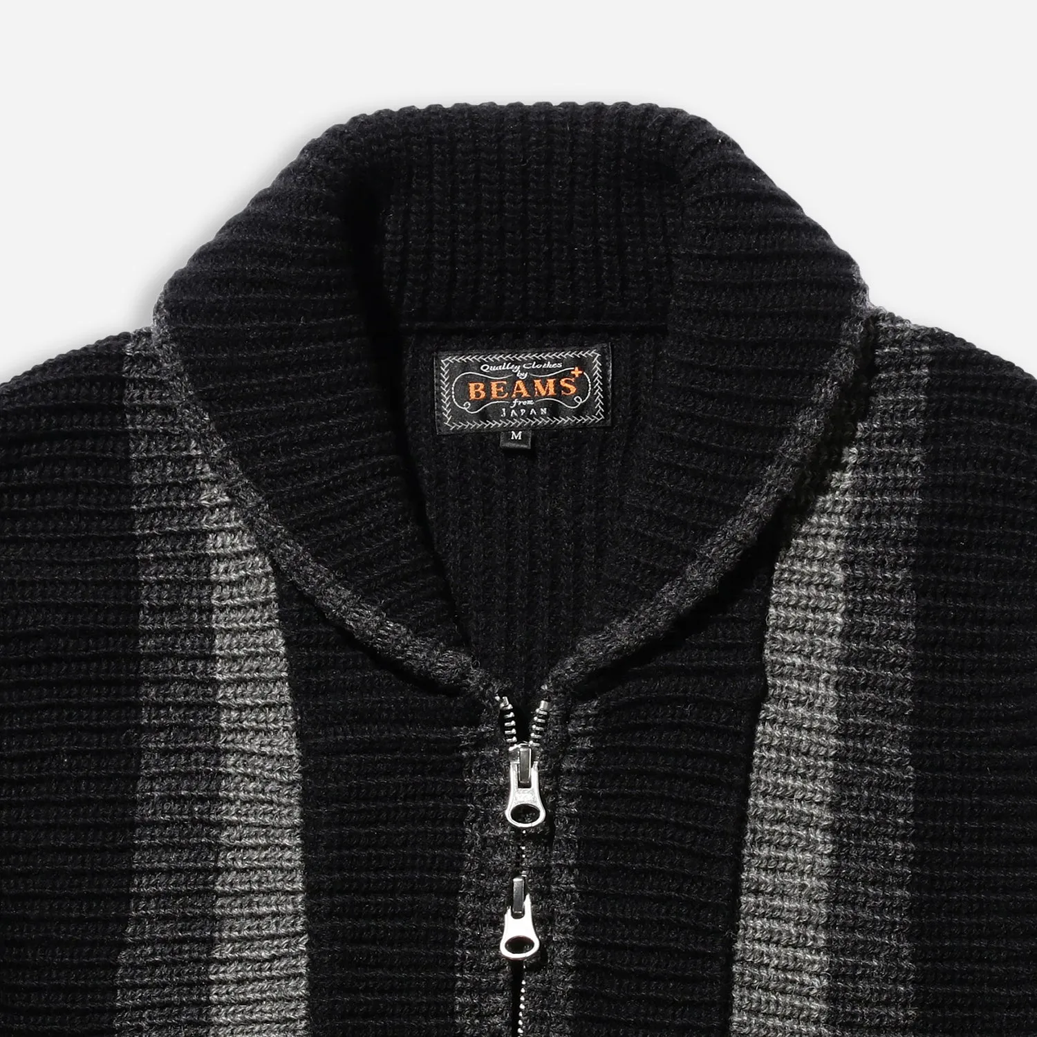 SHAWL COLLAR FULL ZIP KNIITED CARDIGAN - BLACK