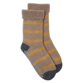 Slipper Socks Glitter Stripe - Camel/Gold Stripe