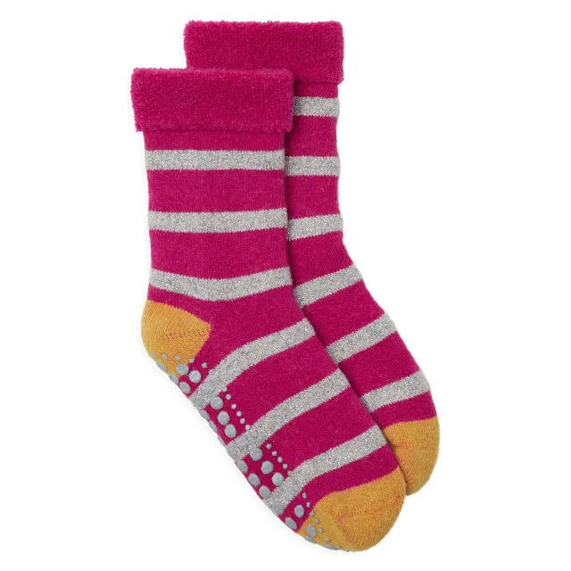 Slipper Socks Glitter Stripe - Pink/Silver Stripe