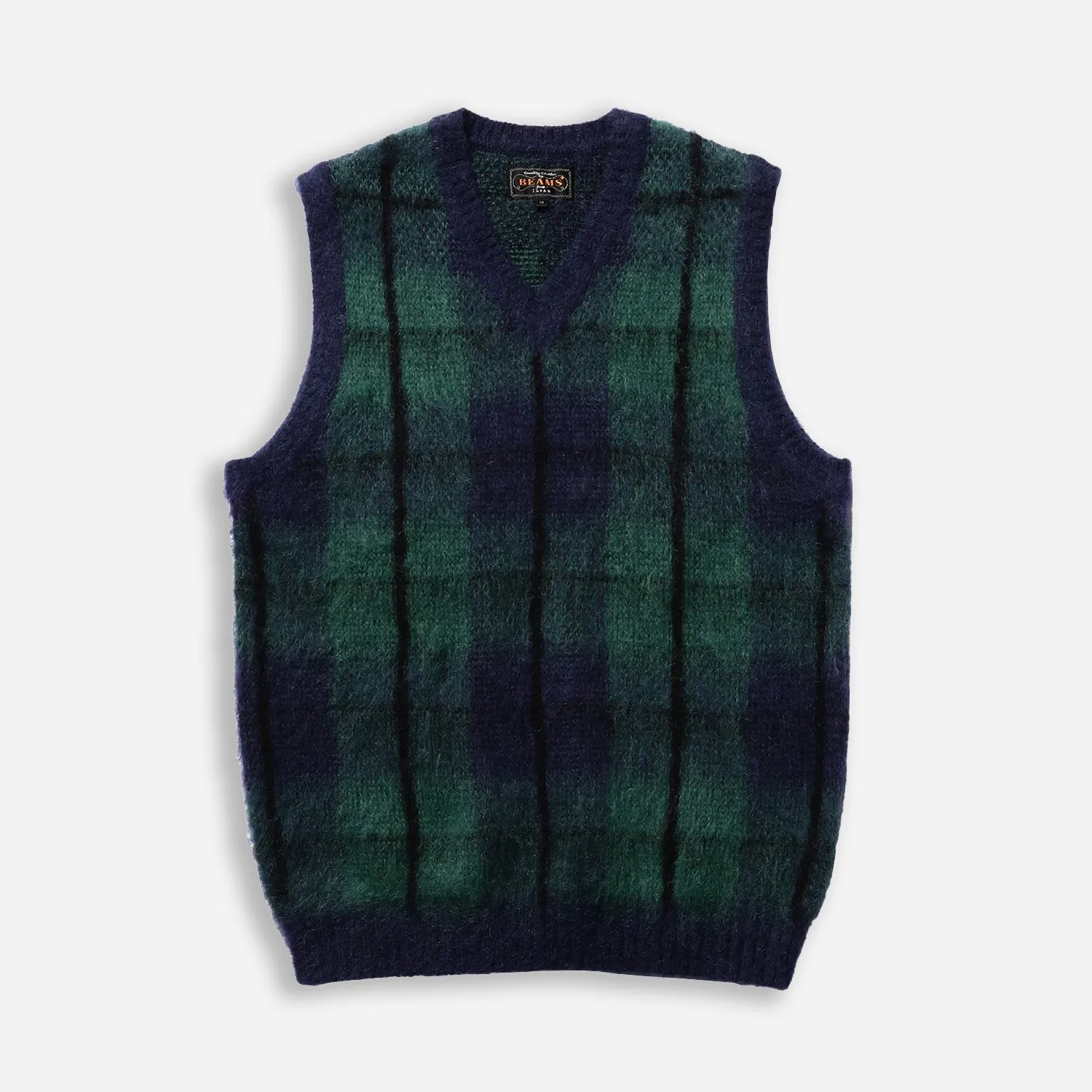 TARTAN CHECK MOHAIR VEST - NAVY/GREEN