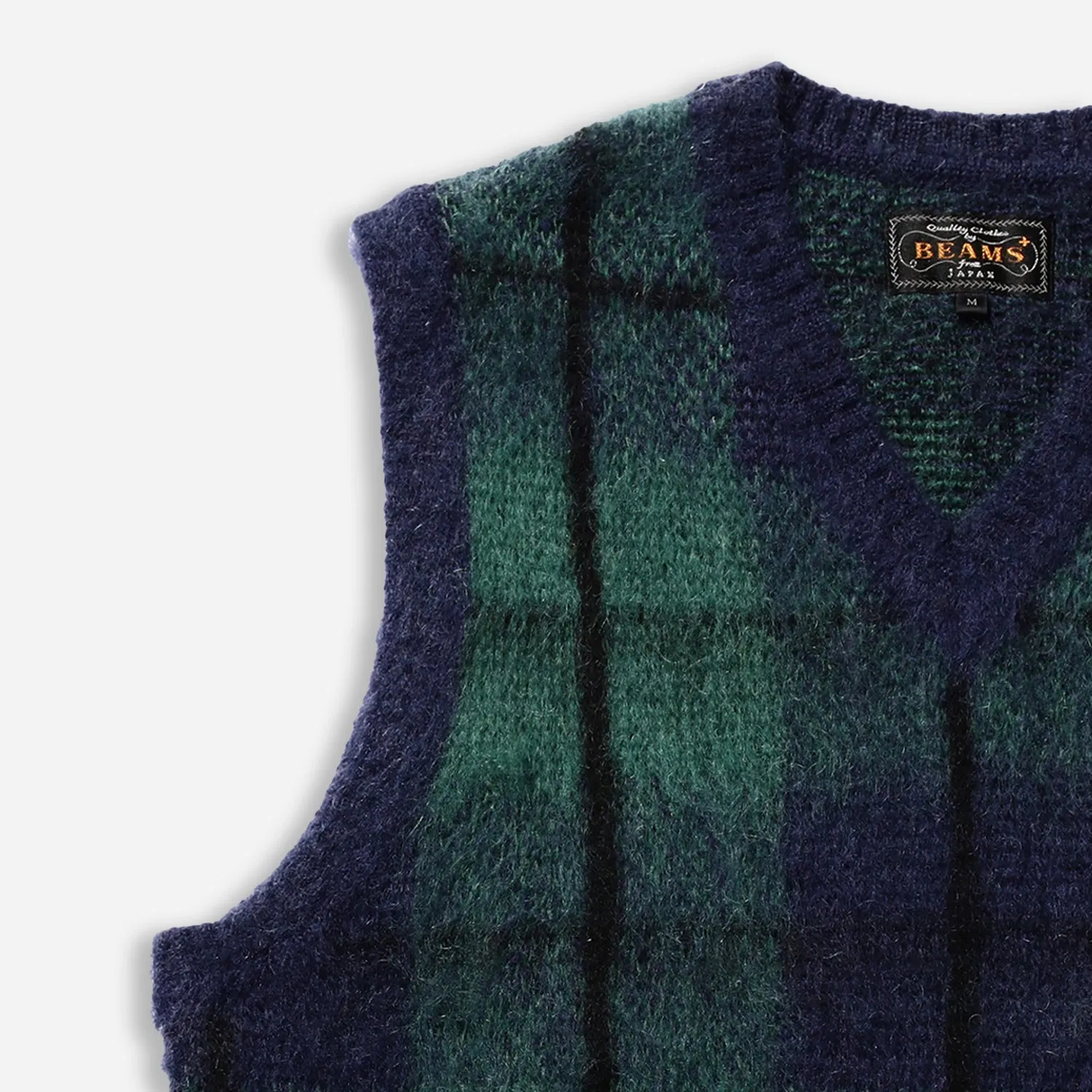 TARTAN CHECK MOHAIR VEST - NAVY/GREEN