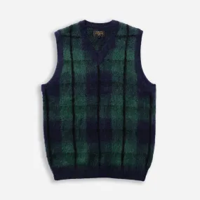 TARTAN CHECK MOHAIR VEST - NAVY/GREEN