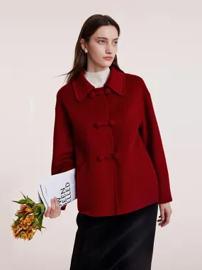 Tencel Wool Cheongsam Button Double-Faced Women Coat