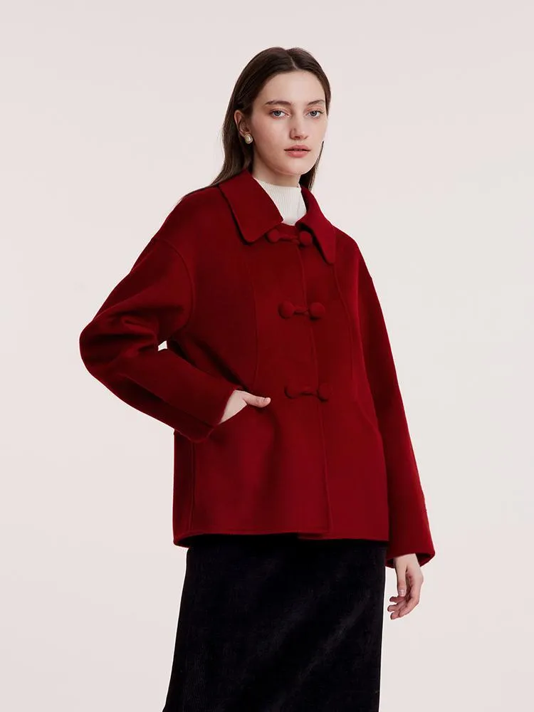 Tencel Wool Cheongsam Button Double-Faced Women Coat